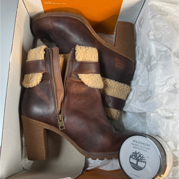 Timberland Shearling & Waxed Leather 3.25in Heel Boots w/Waximum kit, sz10 - Picture 2 of 11